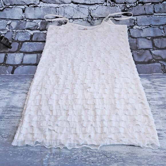 Free People cream gold sparkles ruffle tiers spaghetti strap dress - Picture 3 of 7